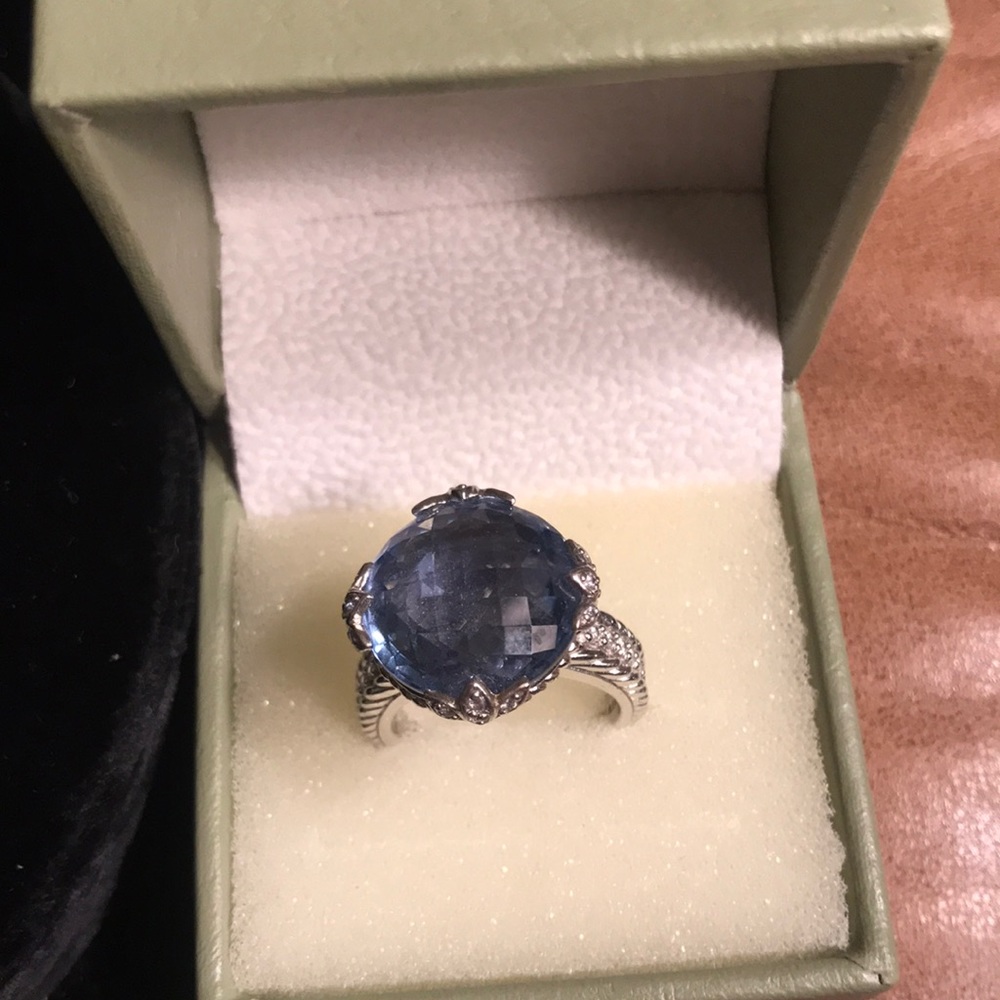 Judith Ripka Sparkling Blue Crystal Stone Ring ~ Size 8